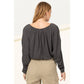 HF21F952-Boat Neck Shirred Dolman Sleeve Blouse