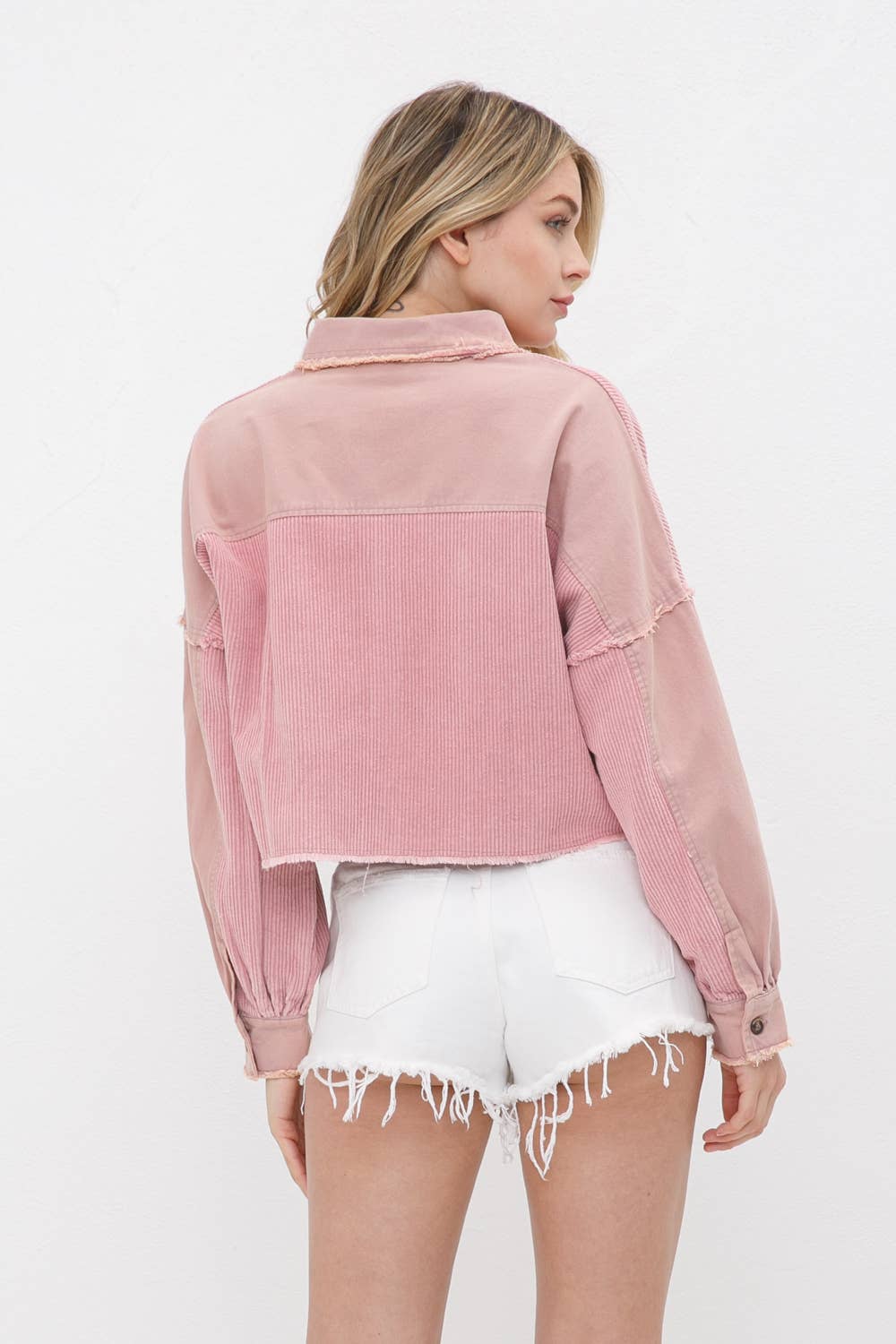 31508J - Washed Corduroy Contrast Detail Crop Grayed Jacket