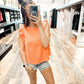 Ruffle Sleeve Babydoll Gauze Top - Papaya