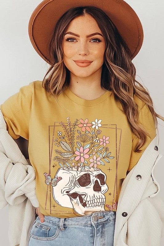 Floral Skull Graphic T Shirts