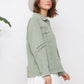 31431J - Washed Trim Detail Snap Up Twill Distressed Jacket