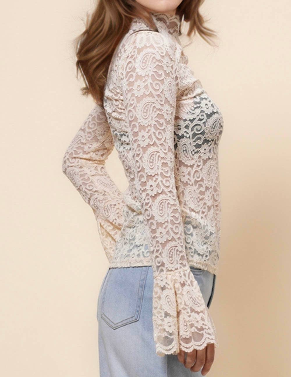 Ladies See Sheer Lace Blouse Layring Top SKT41019