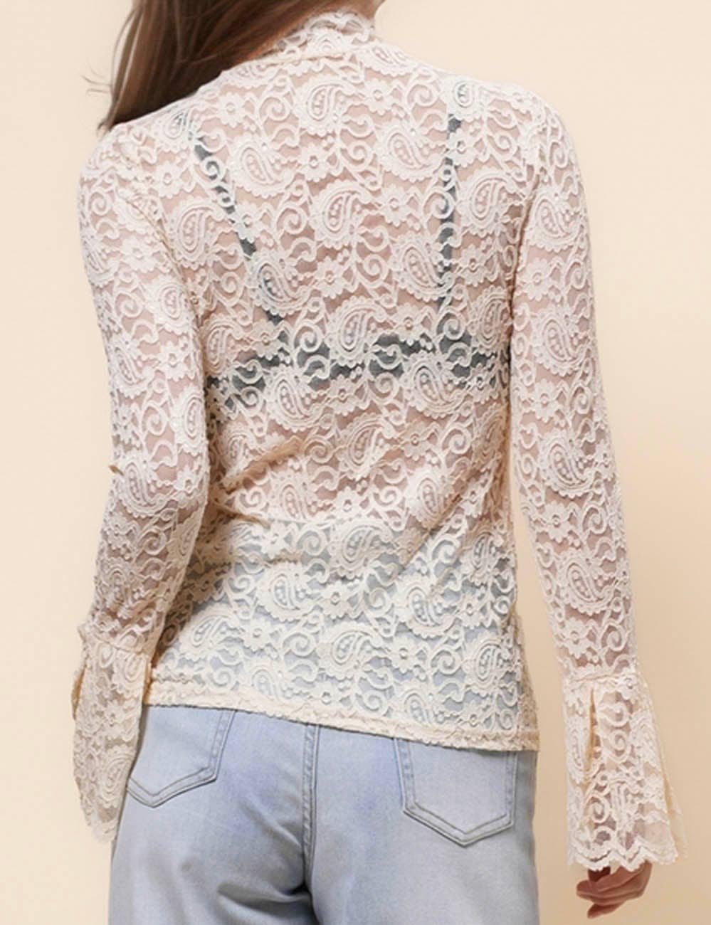 Ladies See Sheer Lace Blouse Layring Top SKT41019