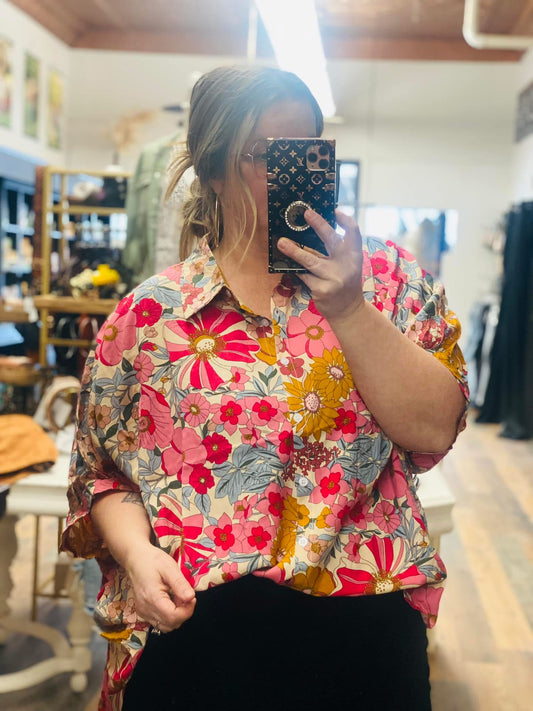 Bright Floral Button Down