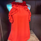 Tomato Red Halter Ruffled Blouse