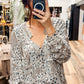 34289T - Rayon Dobby Paisley Print Button Up Shirt Blouse