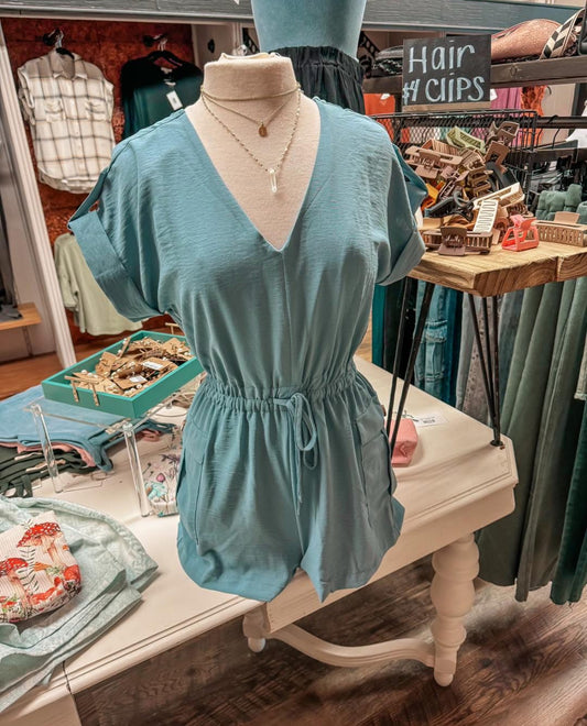 Short Sleeve Romper - Dusty Blue