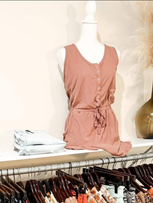 Metal Snap Button Down Romper - Mauve