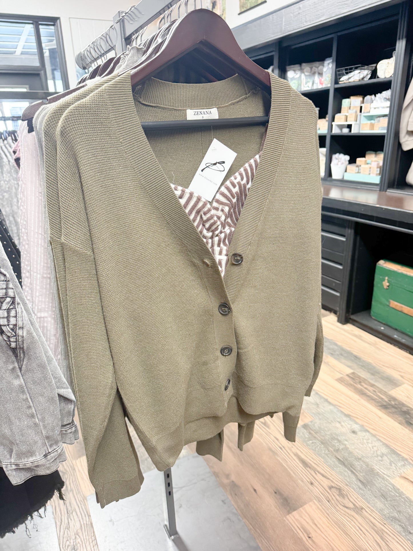 Olive 4 button Cardi