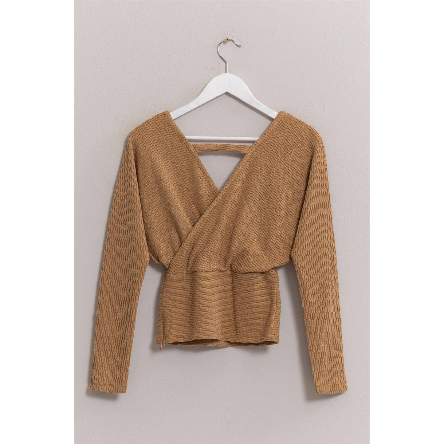 HF25A009-Surplice Knit Top