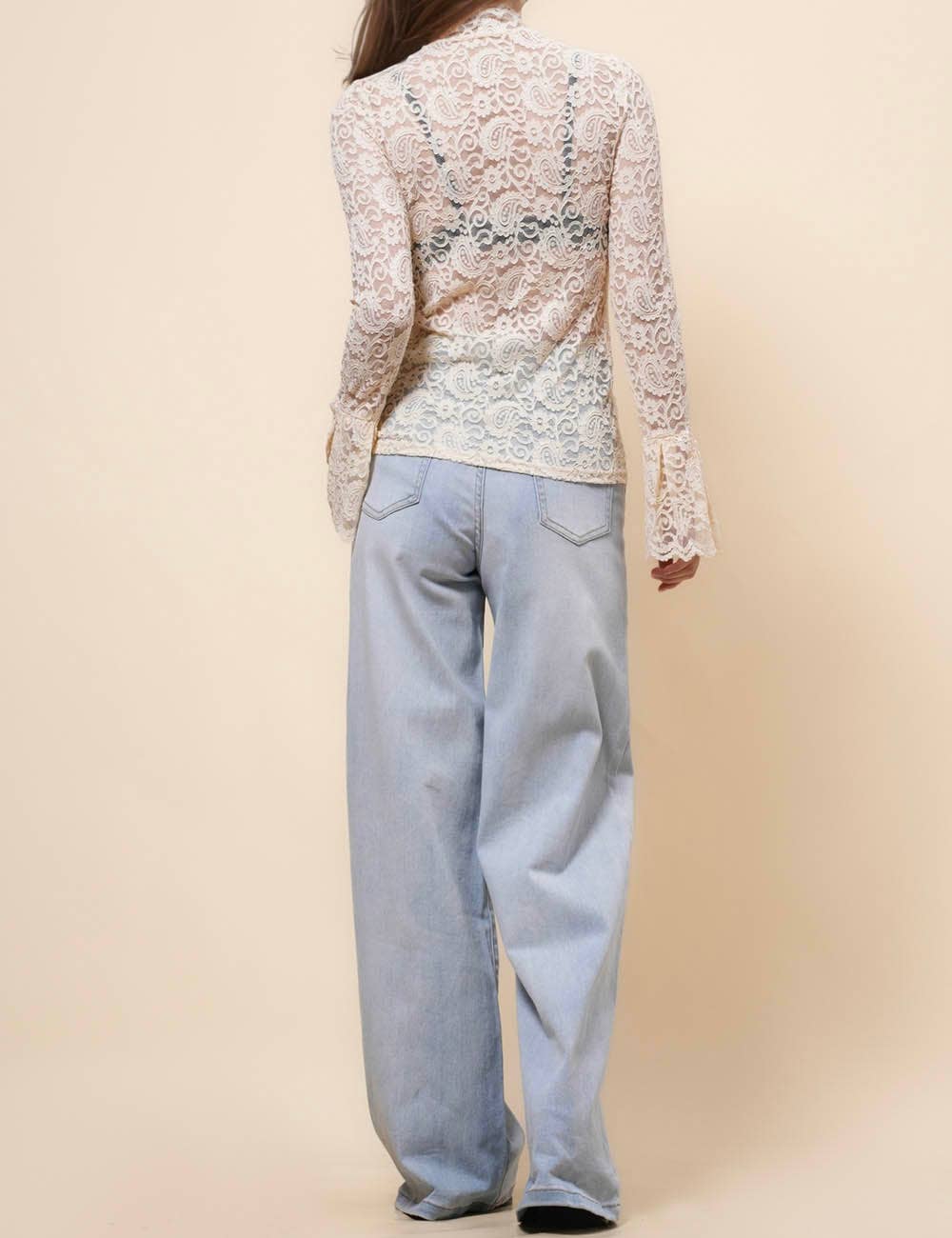 Ladies See Sheer Lace Blouse Layring Top SKT41019
