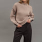COLORBLOCK MOCK NECK EXPOSED SEAM KNIT SWEATER