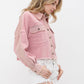 31508J - Washed Corduroy Contrast Detail Crop Grayed Jacket