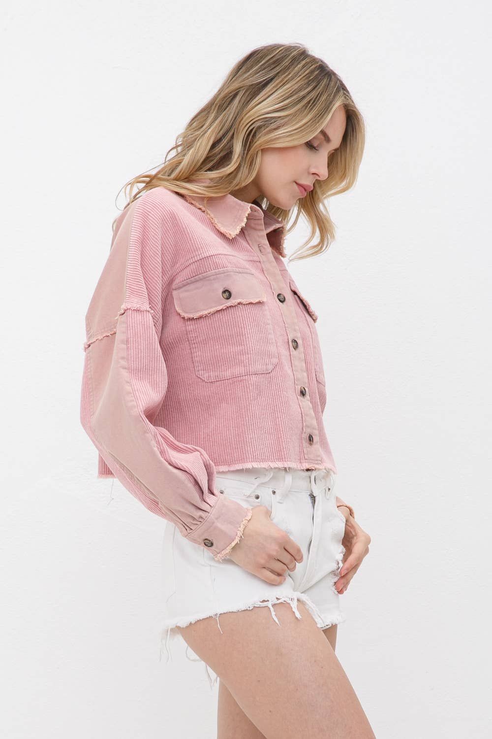 31508J - Washed Corduroy Contrast Detail Crop Grayed Jacket